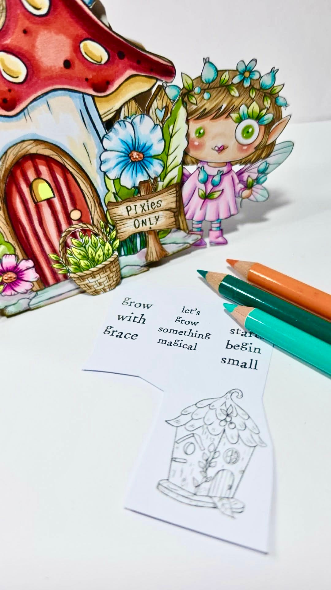 Fairy Chronicles Petalbug Garden Sprite Digi Stamp Set, Hand Drawn Spring Girl, Floral Cottage Coloring Image PNG JPG