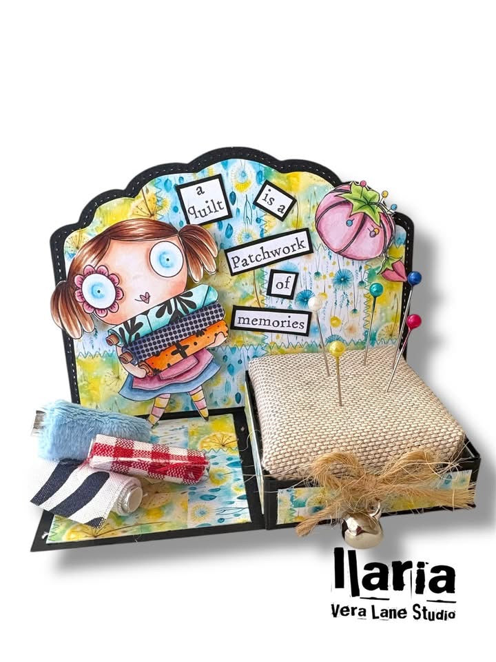 She Quilts Card Kit - 6 digital stamps and three colored backgrounds