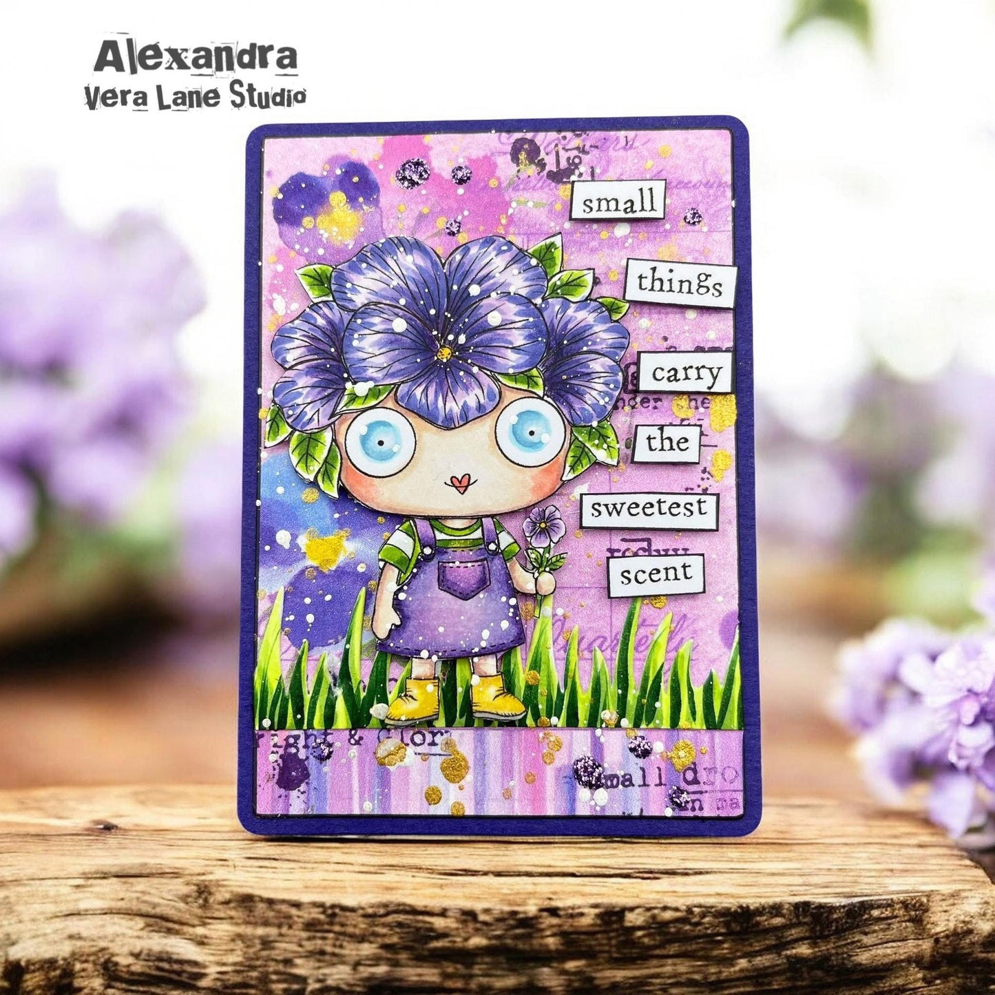 Violet seedling - four digital stamps, and four colorful ephemera card kit
