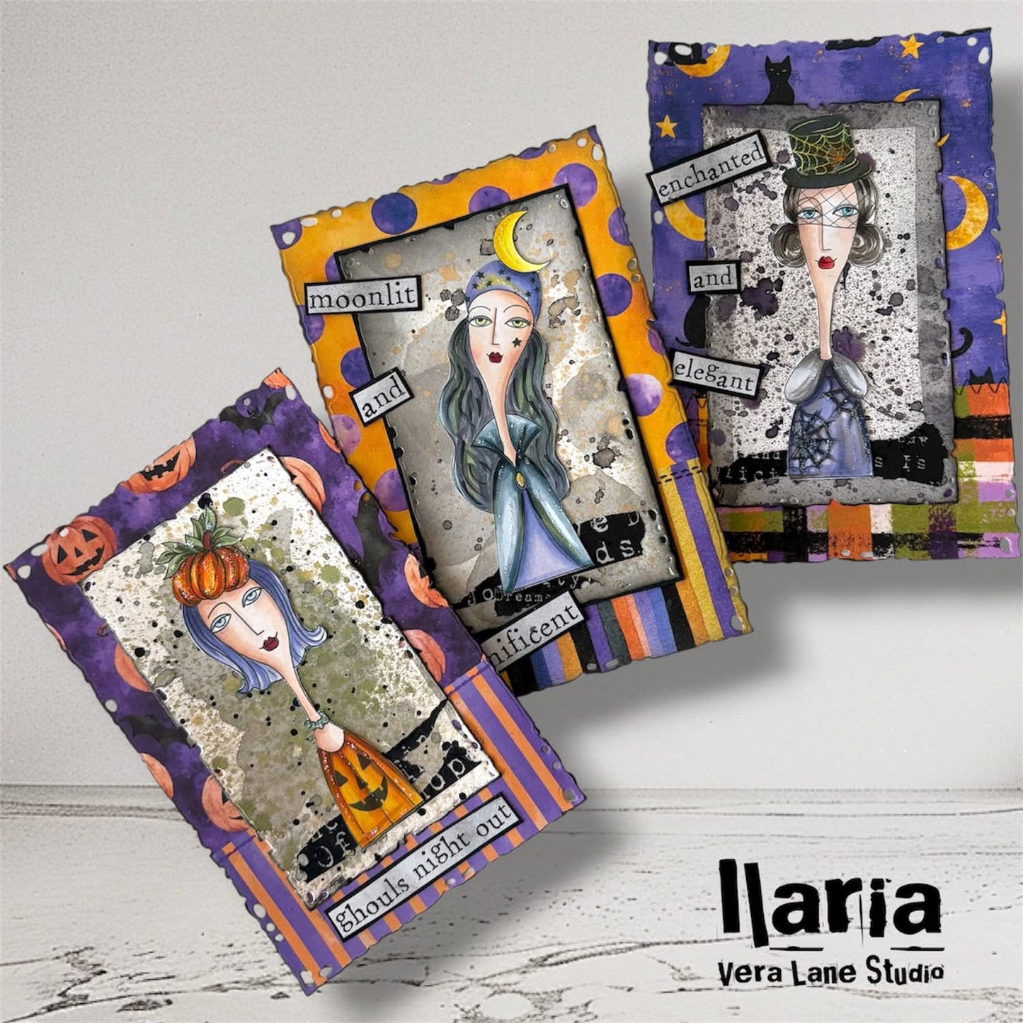 Charmed Digital Stamp Set – 7 Quirky Witches, Halloween Backgrounds & Washi Tape