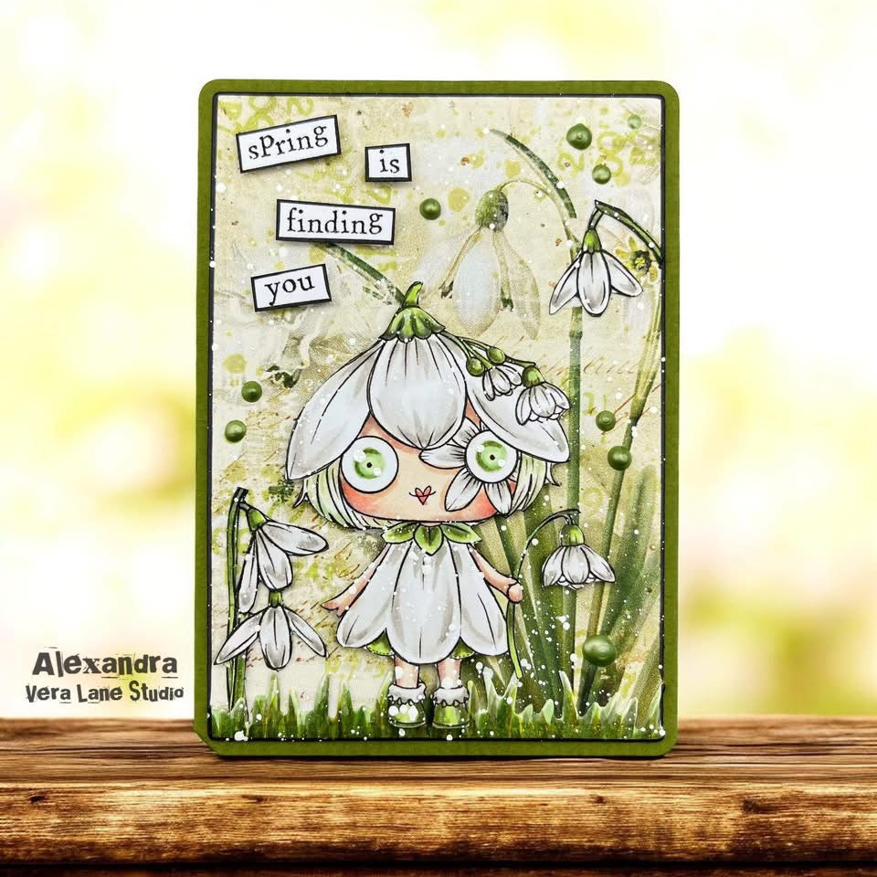 SNOWDROP — Digital Stamp Card Kit bundle (7 images + 4 backgrounds)