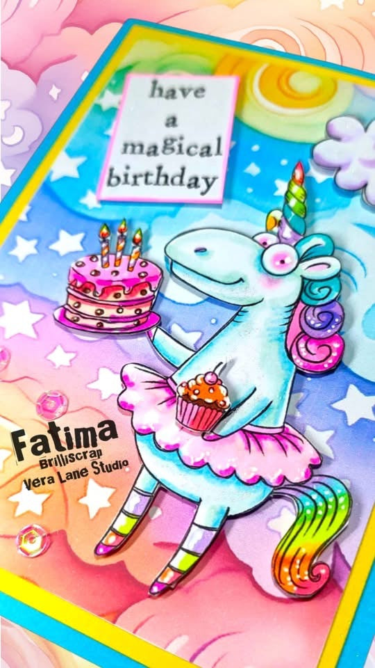 Sparkle Cake Unicorn Digi Stamp Set 7 Fun Stamps and Rainbow Backgrounds Instant Download for Cardmaking and Crafts