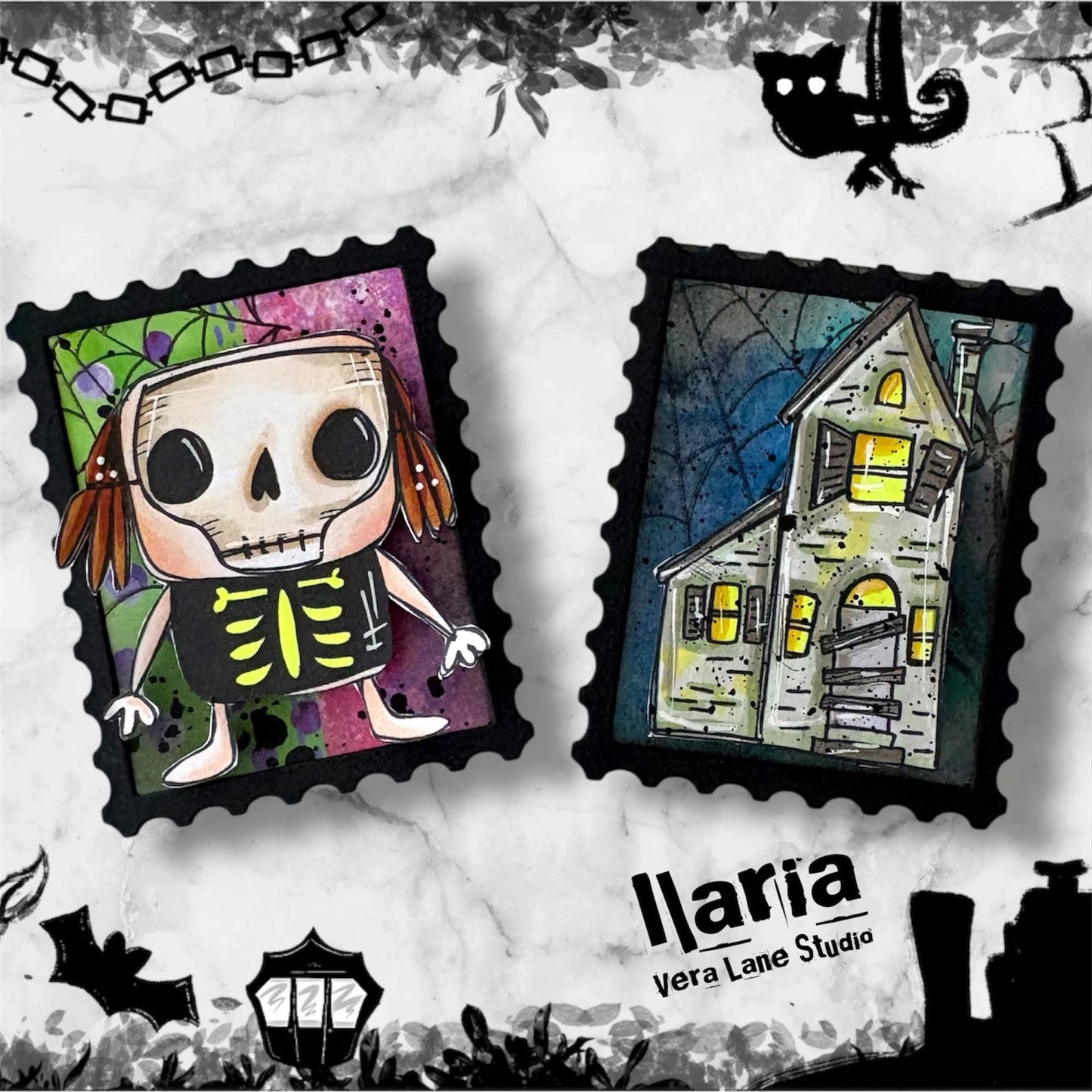 Halloween Street - 9 Digi stamps in jpg and png files