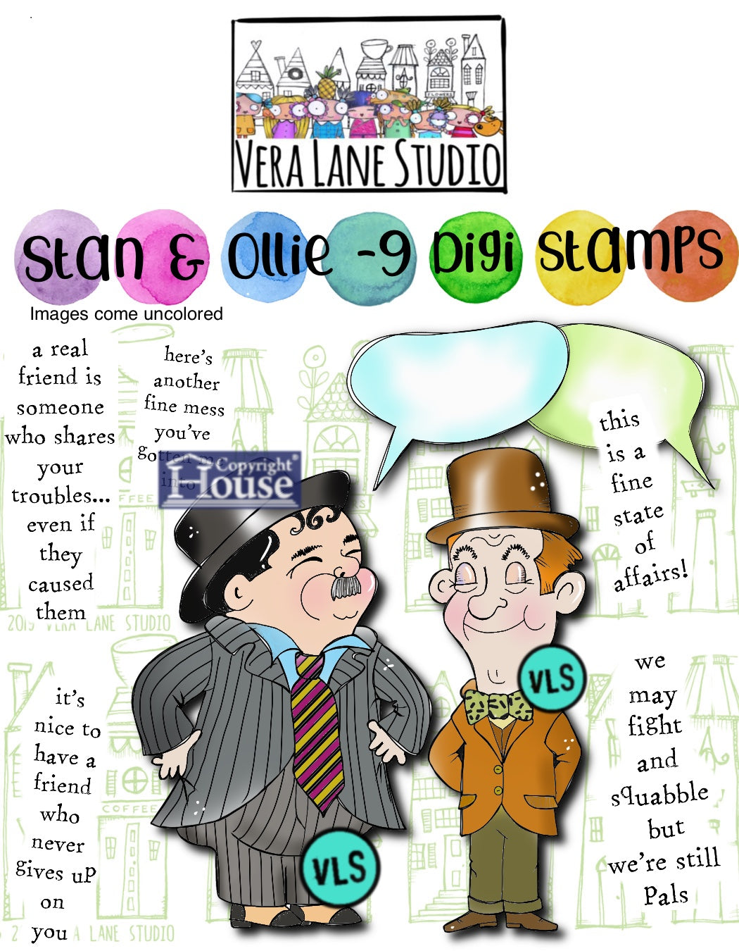 Stan and Ollie - 9 digital stamp bundle in jpg and png files