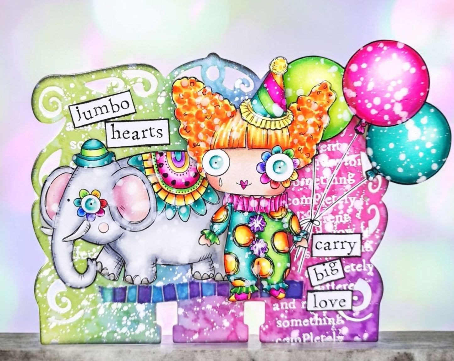 Emily’s Elephant - 5 Digi stamps in jpg and png files and one colorful background