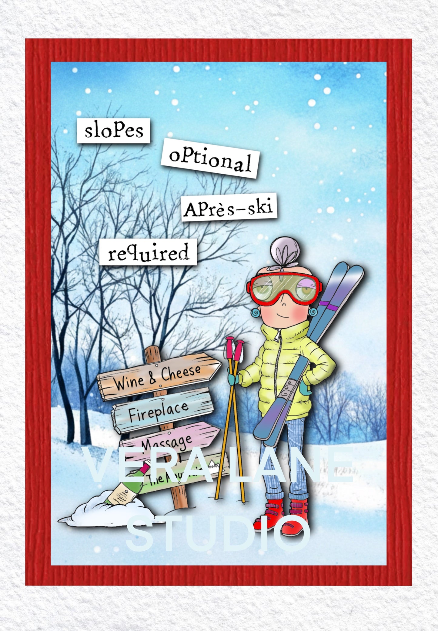 Downhill Ski Digi Bundle with Miss Dee, 6 Stamps + 5 Backgrounds, PNG & JPG