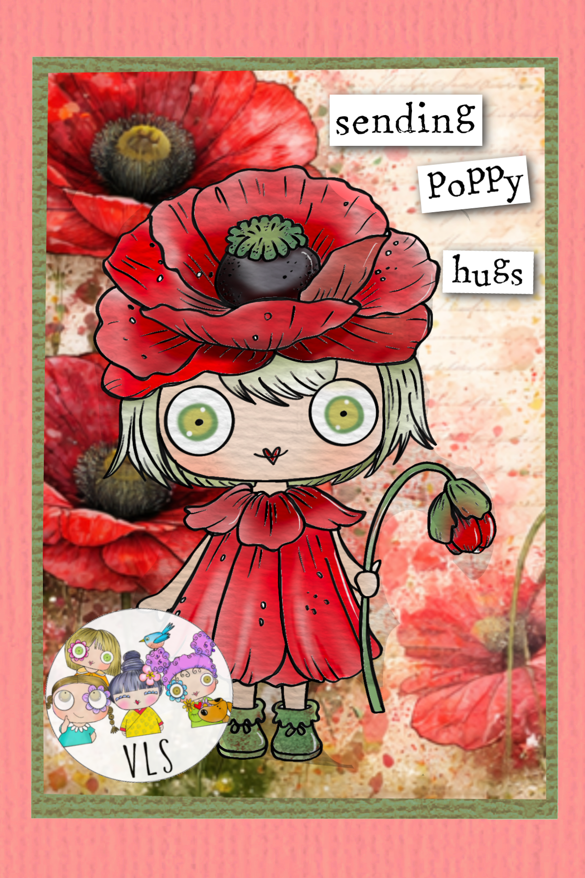 Cass’s Poppy _ digital card kit, including five digital stamps and four gorgeous backgrounds