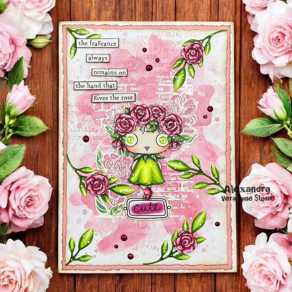 Heritage Rose - 4 Digi stamps & 3 colored background card kit