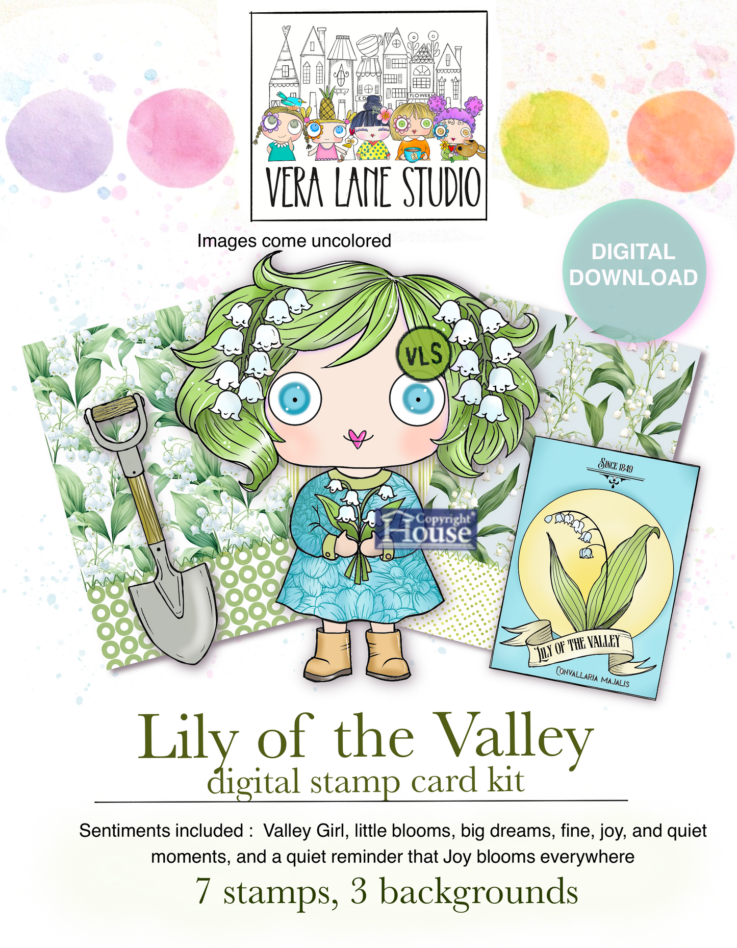 Lily of the Valley Digital Stamp Set Flower Girl Card Kit PNG JPG