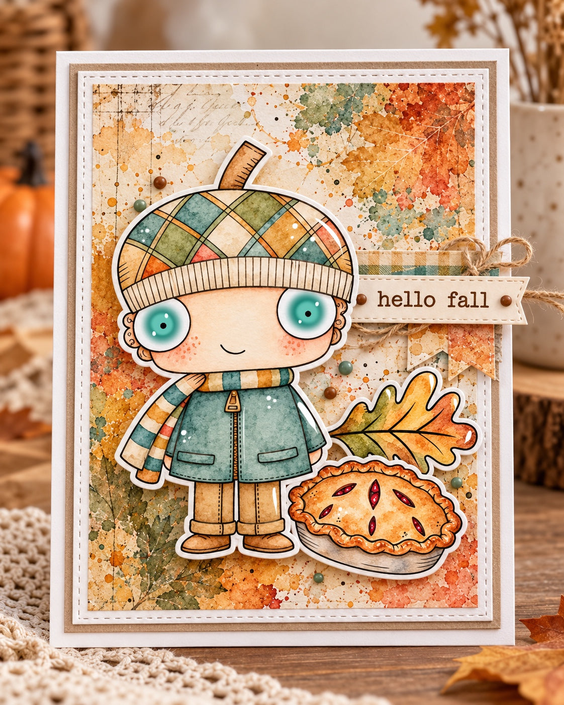 It’s Fall Digital Stamp Card Kit Autumn Kids Pie Leaves Printable Papers