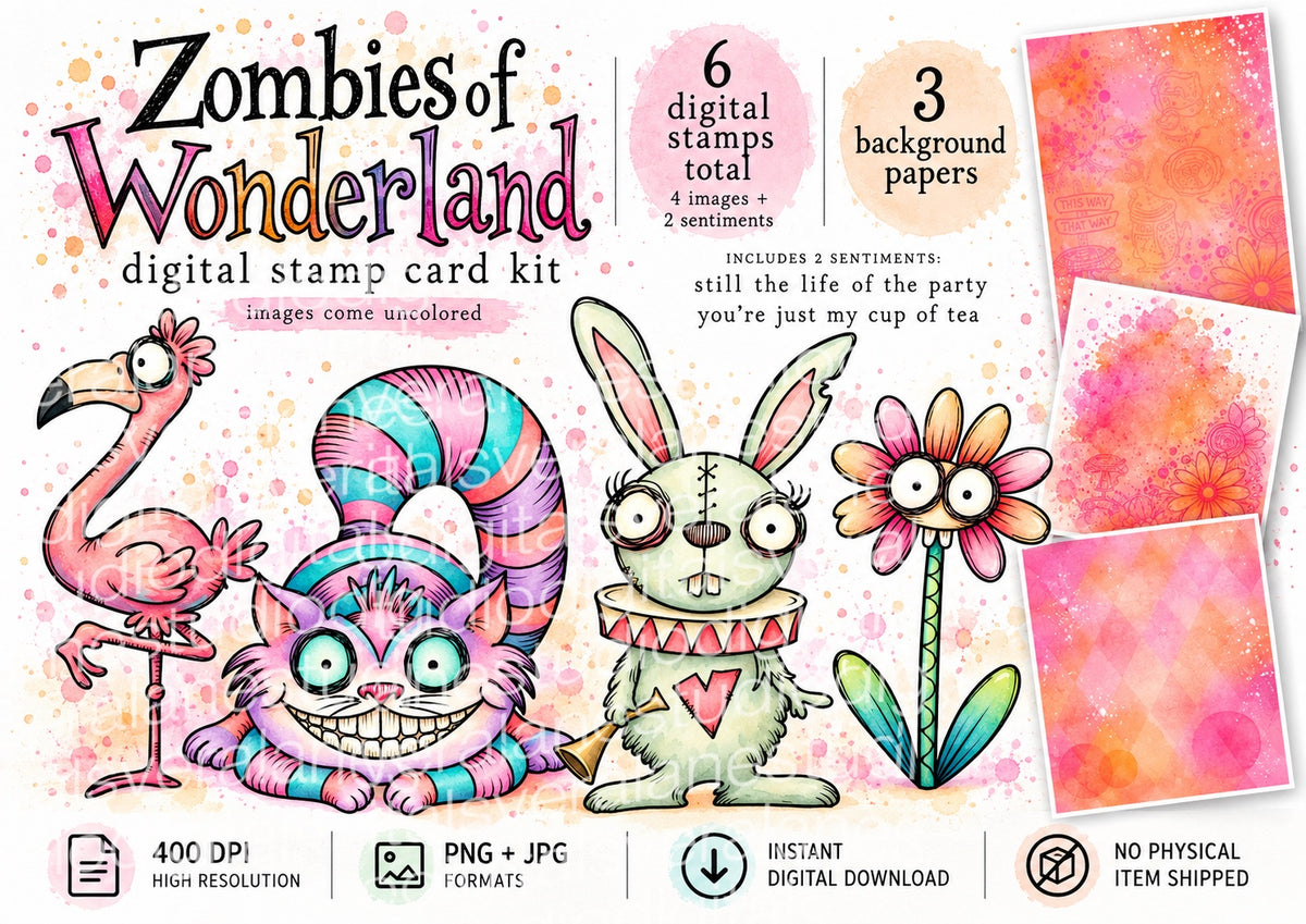 Zombies of Wonderland - digital stamp and card kit with digital papers