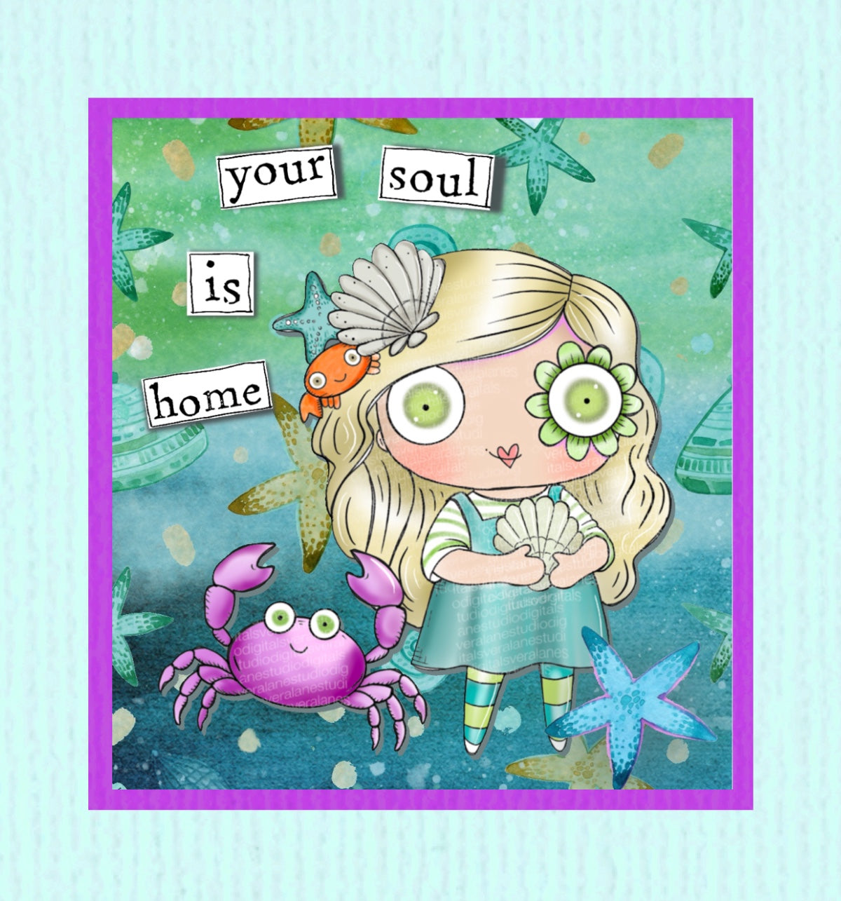 Cancer Zodiac Girl Digital Stamp Kit Hand Drawn Card Making Junk Journal PNG JPG