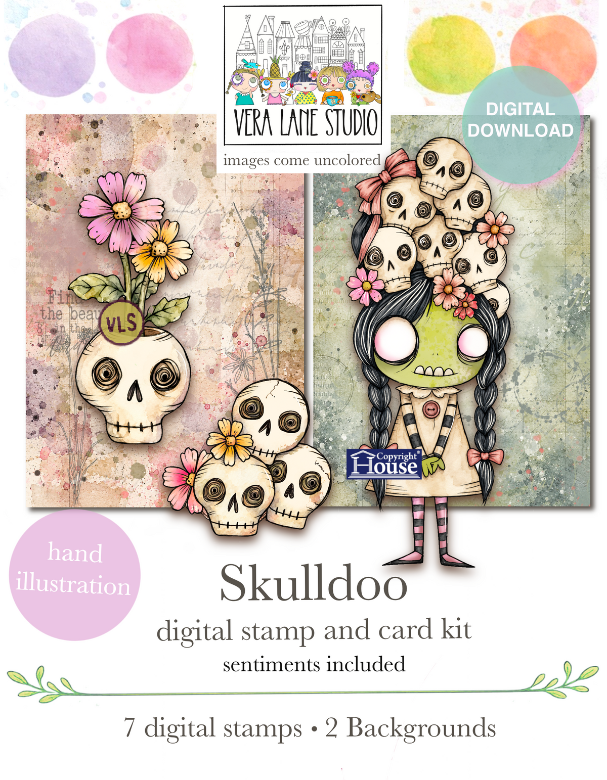 Skulldoo - goth girly and skull accessories - digital card and mixed media kit with backgrounds
