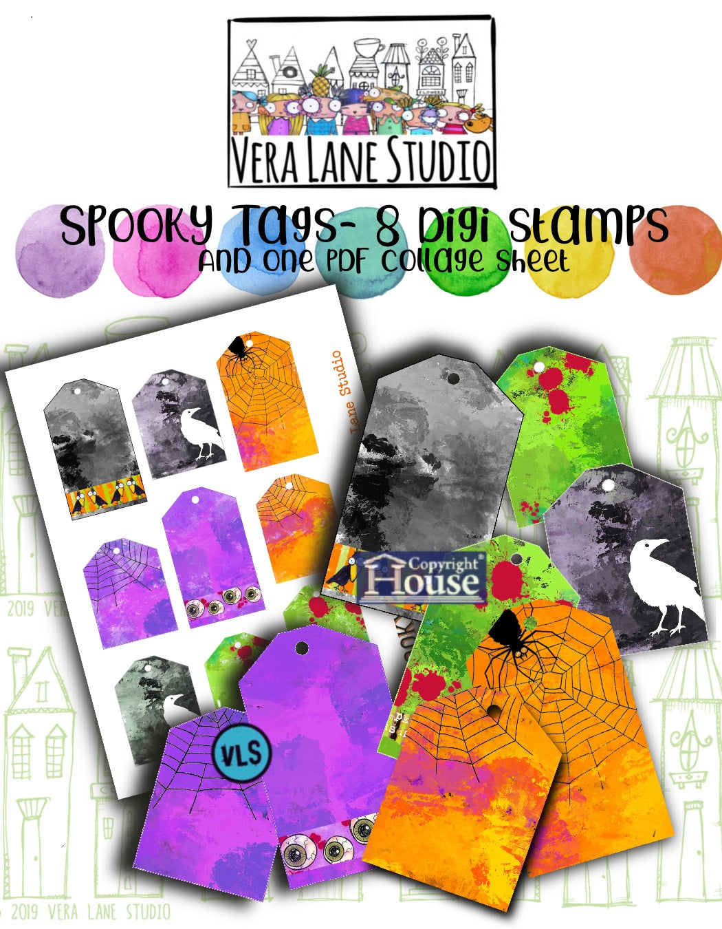 🕷️ Spooky Tags – Digital Stamps + Collage Sheet PDF files