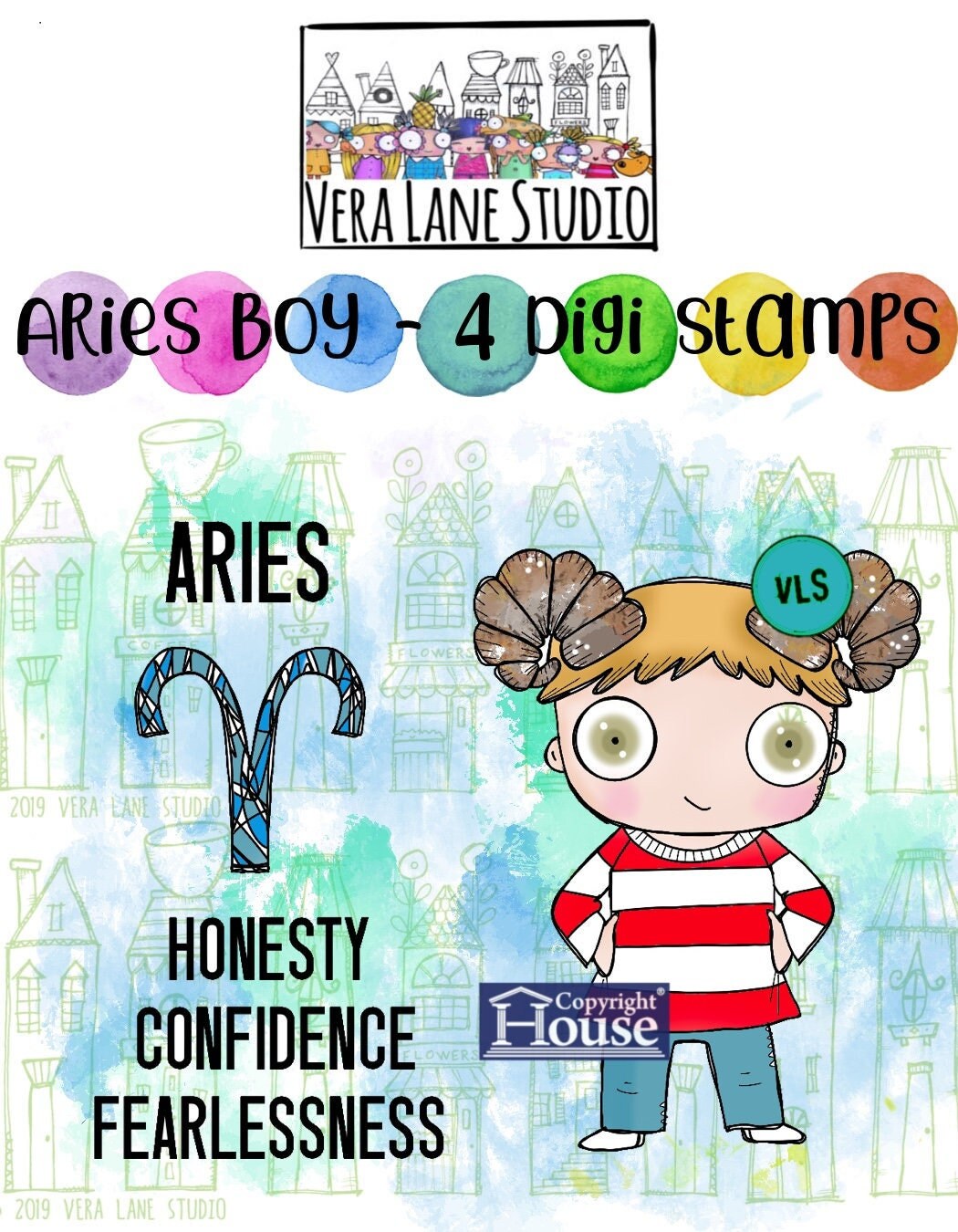 Aries boy - 4 Digi stamp bundle in PNG and JPG files
