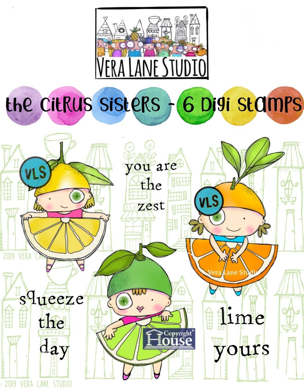 The Citrus Sisters - 6 digi stamps in jpg and png files