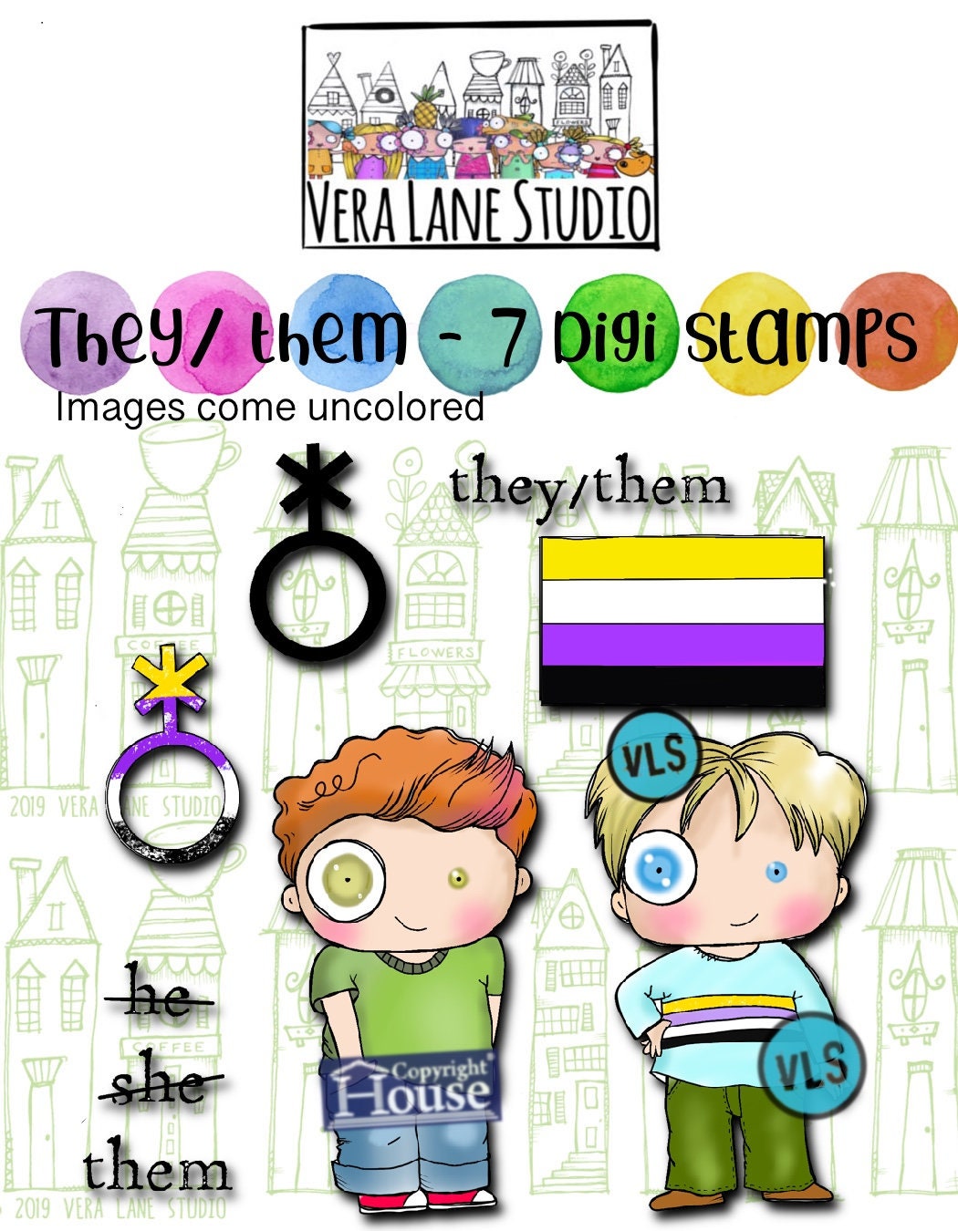 They Them- 7 Digi stamp bundle in jpg and png