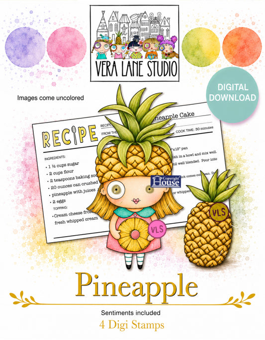 Pineapple - 4 Digi stamps in jpg and png files
