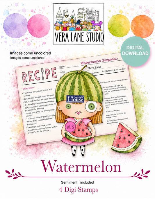 Watermelon -  4 Digi stamp set in jpg and png files