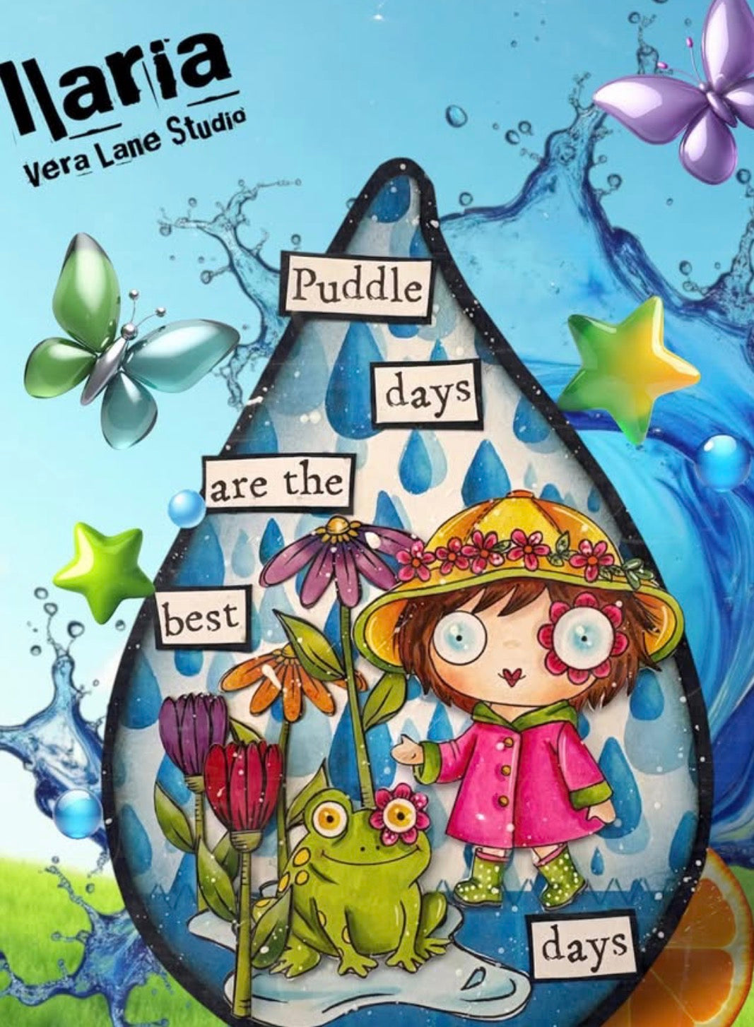 Lila Bloom Splashes Digital Stamp Set – 8 stamps, 3 backgrounds Instant Download,  Cardmaking and scrapbooking
