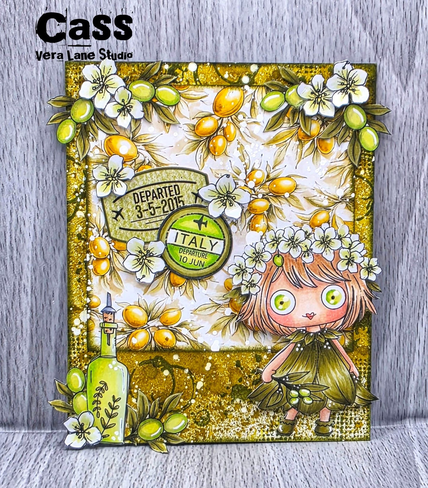 Piccolo Oliva Digital Stamp Card Kit, Olive Theme Printable, Botanical Girl, Mediterranean Craft Kit, PNG JPG
