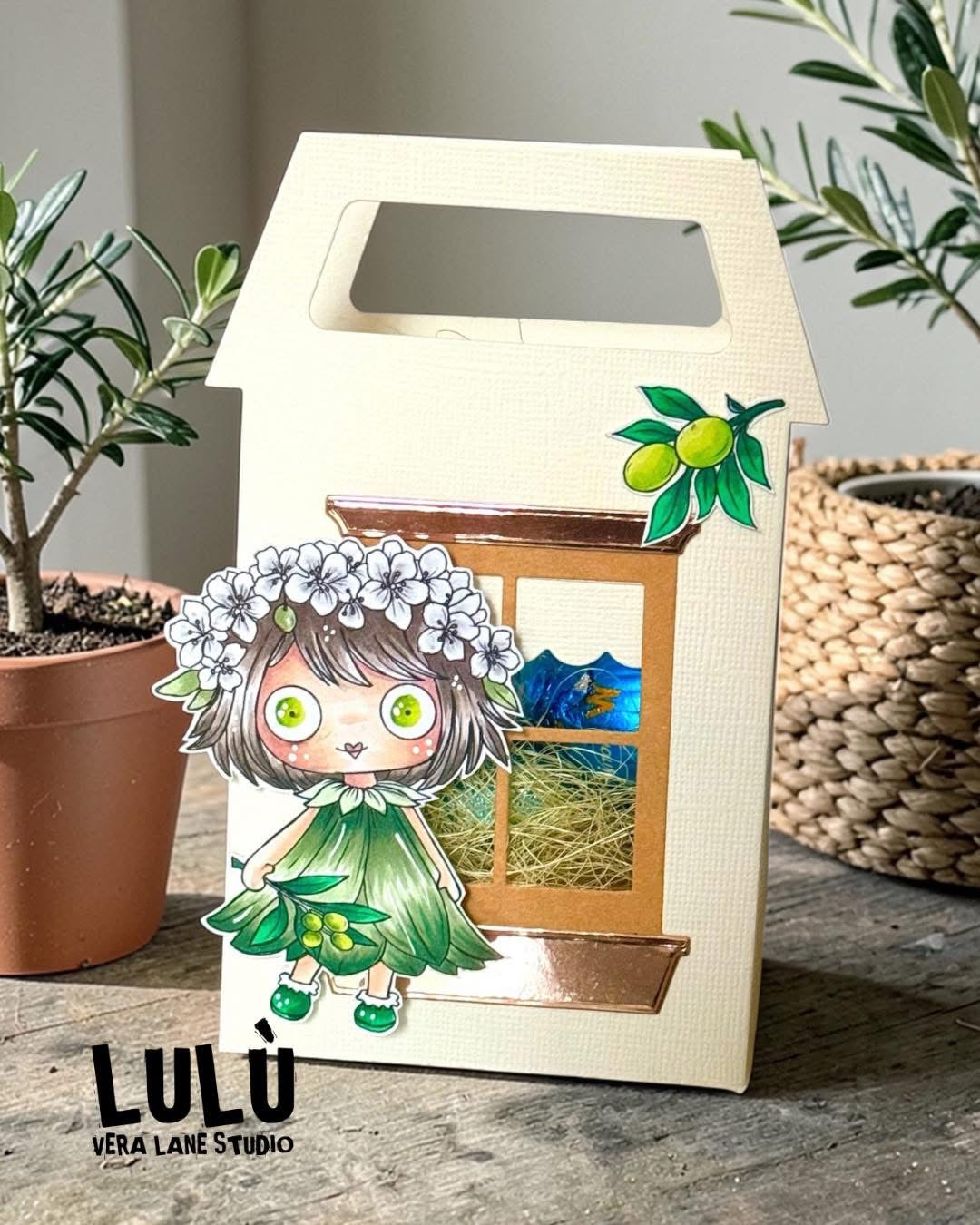 Piccolo Oliva Digital Stamp Card Kit, Olive Theme Printable, Botanical Girl, Mediterranean Craft Kit, PNG JPG
