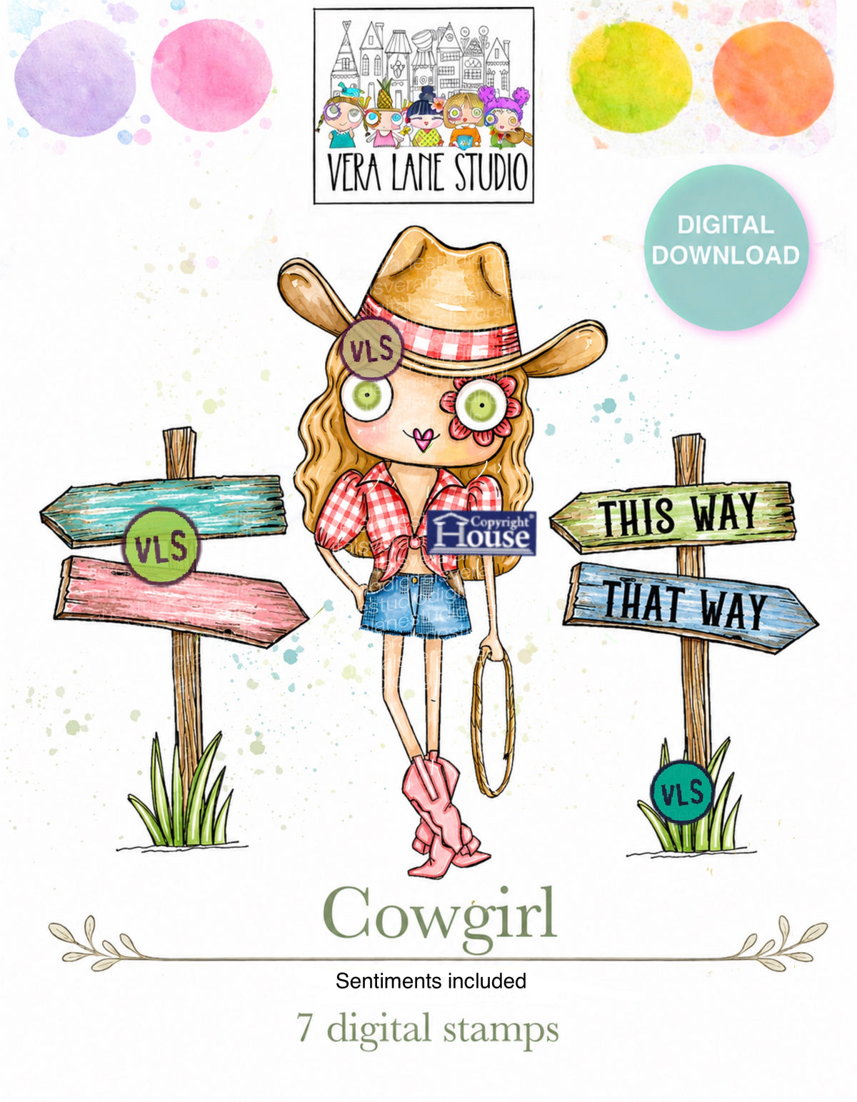 Cowgirl- 7 digi stamps in jpg and PNG files