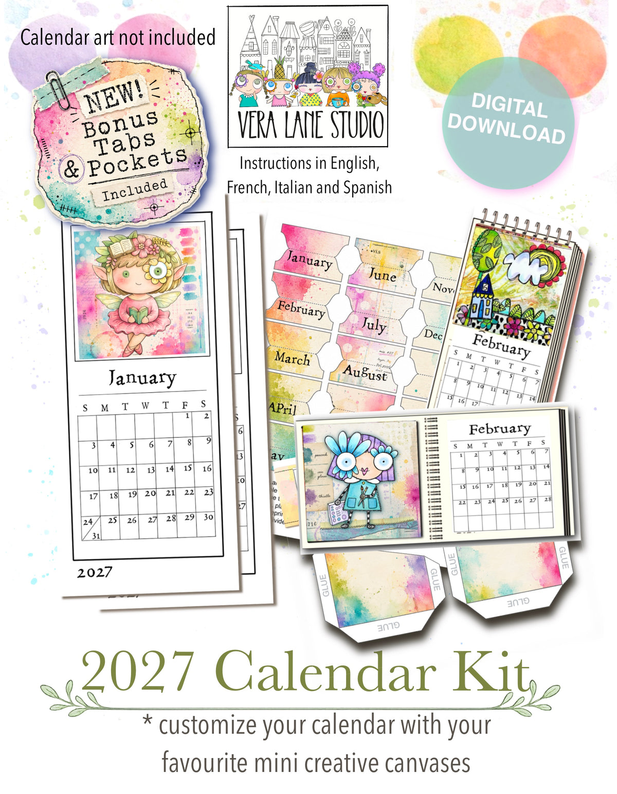 2027 Printable Calendar Kit with tabs and pockets