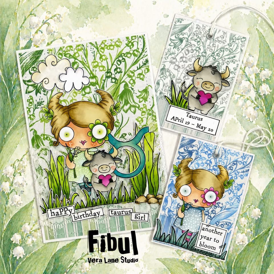 Taurus Lily Zodiac Digital Stamp Kit, Hand Drawn Illustrations (Digital Download)