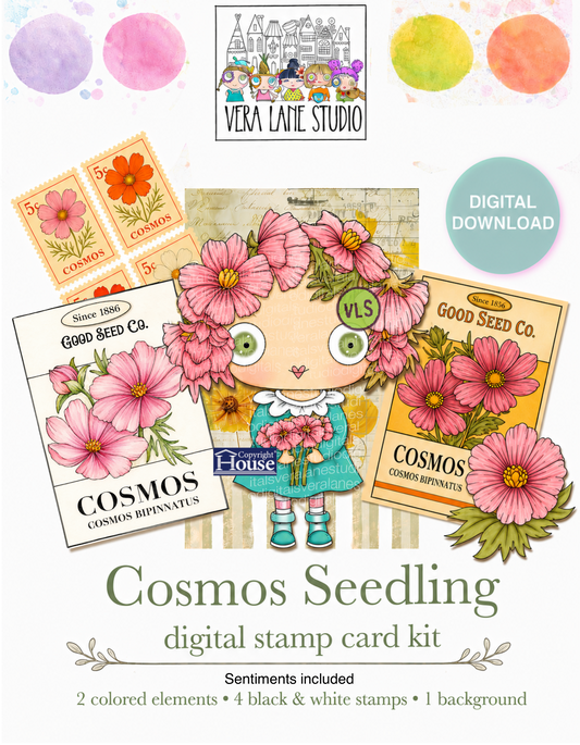 Cosmos Seedling - 7 digital file bundle, color ephemera and background included Card Kit