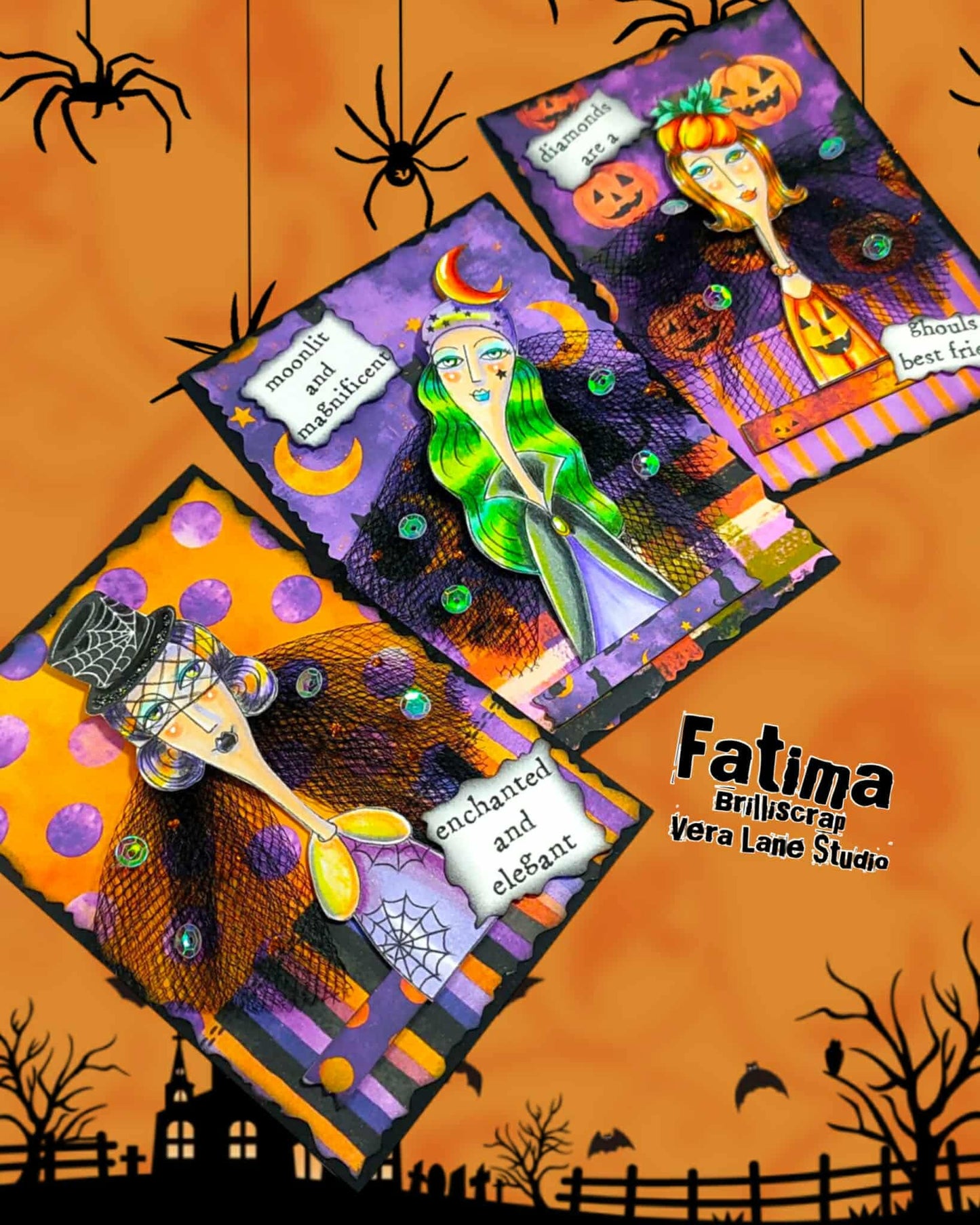 Charmed Digital Stamp Set – 7 Quirky Witches, Halloween Backgrounds & Washi Tape