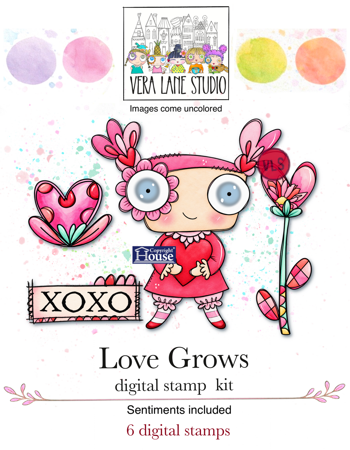 Love Grows - 6 Digi stamps in jpg and png files