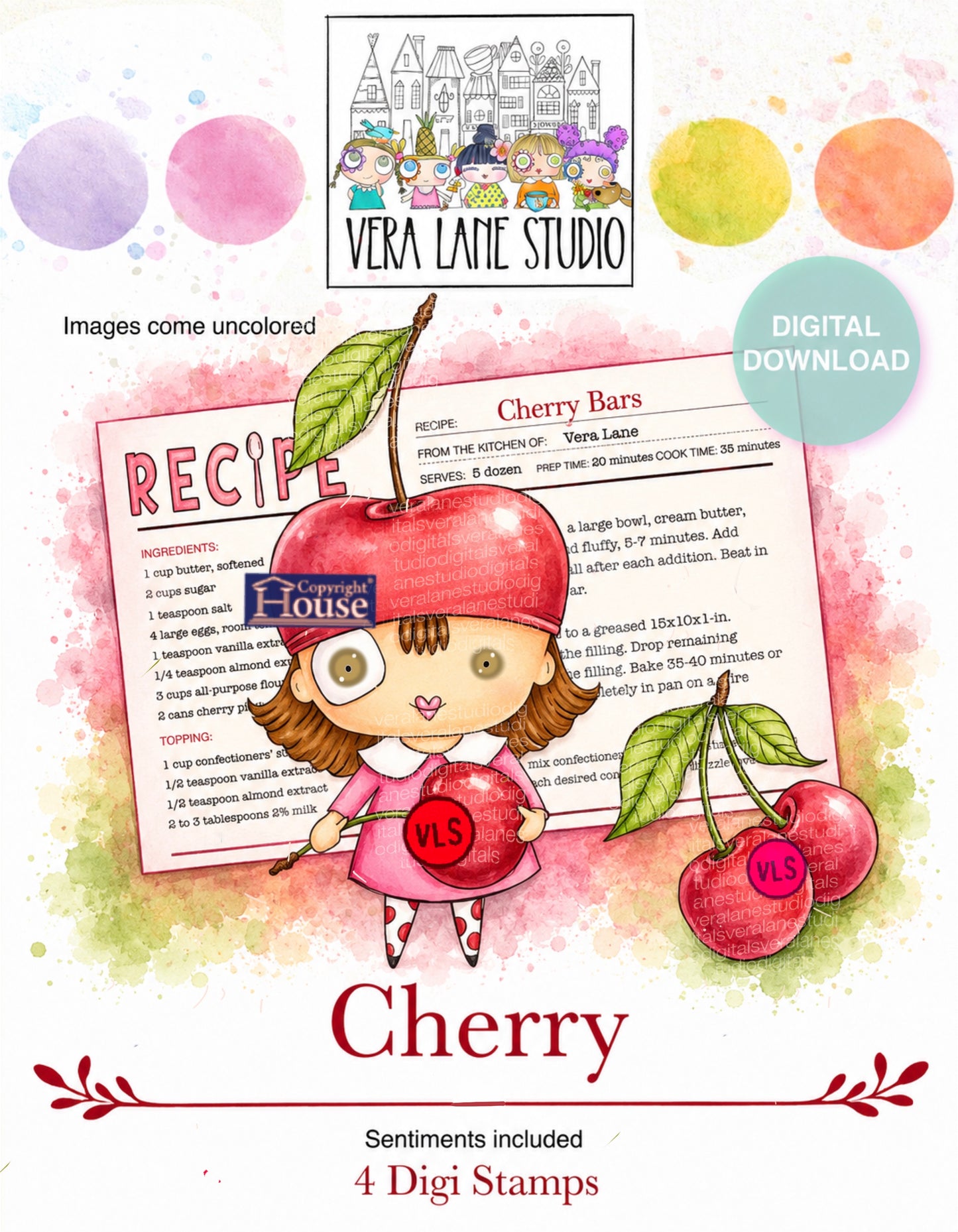Cherry - 4 Digi stamps set in png and jpg files