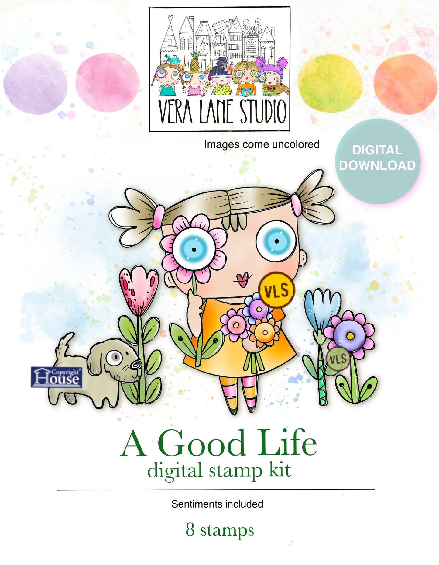 A Good Life - 8 Digi stamps in jpg and png files