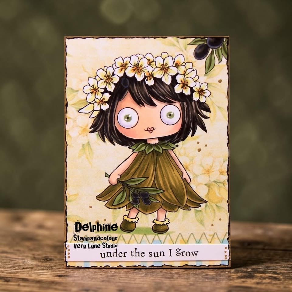 Piccolo Oliva Digital Stamp Card Kit, Olive Theme Printable, Botanical Girl, Mediterranean Craft Kit, PNG JPG