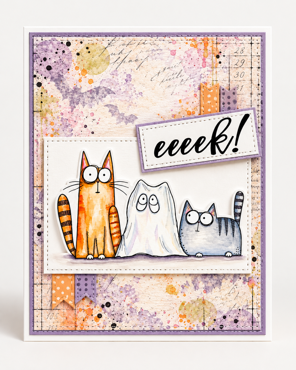 Cats and Bats Halloween Digital Stamps Card Kit Printable Cats Bats Witch Ghost
