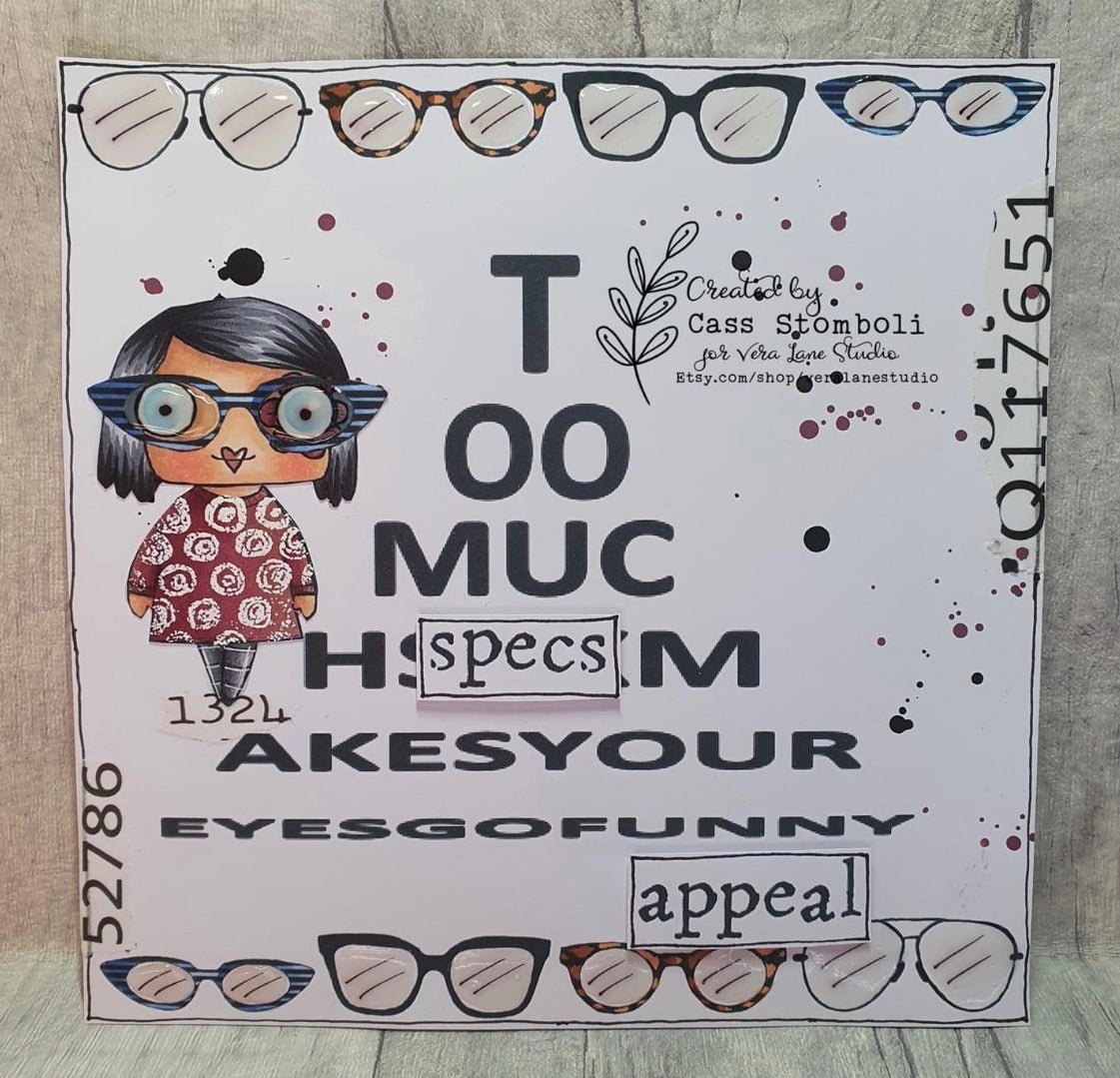 Specs Appeal Girl Digital Stamp Set, Glasses Accessories, Hand Drawn Digi Stamp Kit, Card Making, Junk Journal Download