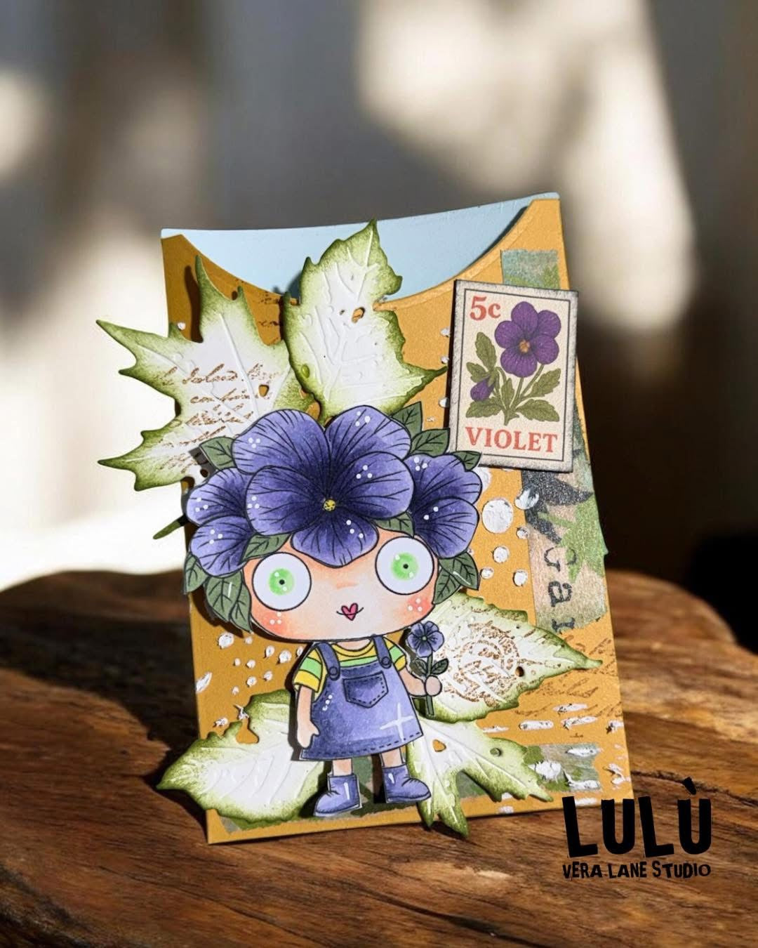 Violet seedling - four digital stamps, and four colorful ephemera card kit