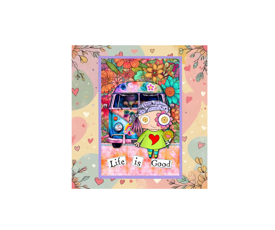 Stay Groovy card and scrap kit - 7 Digi stamps in jpg and png files, 2 backgrounds, and four bonus stickers