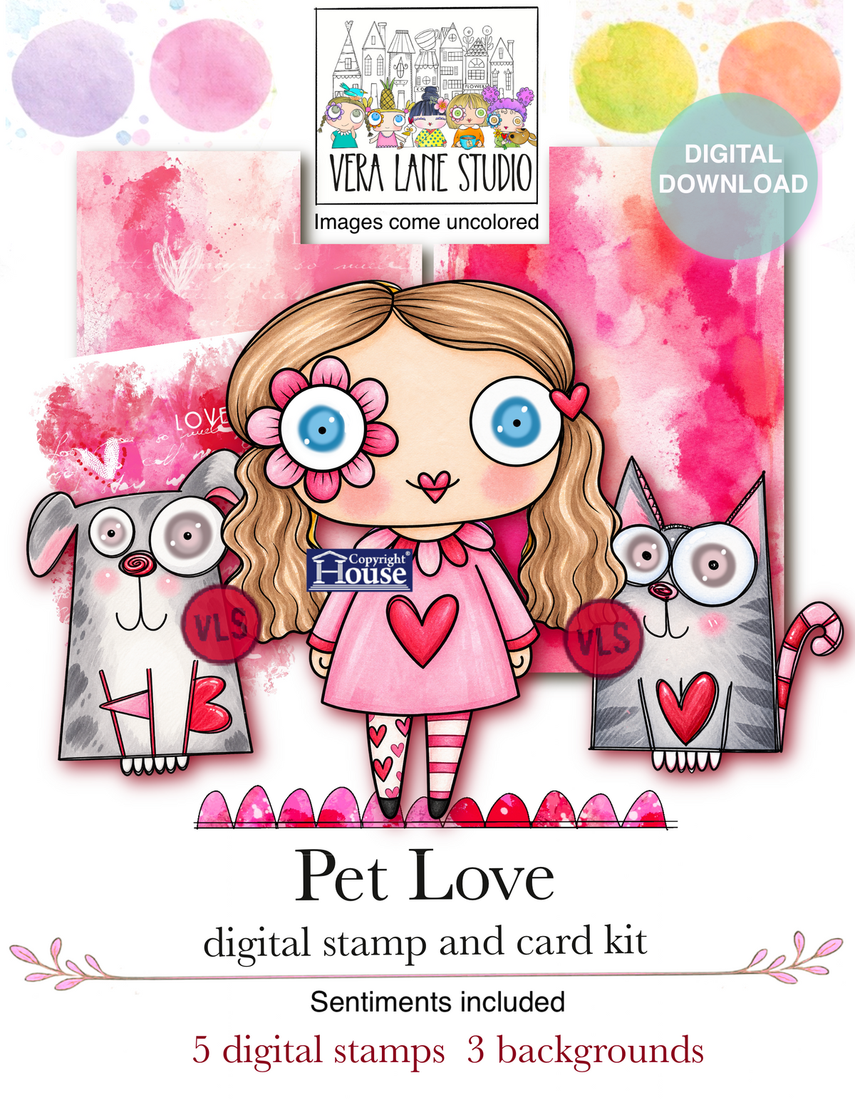 Pet Love - 8 Digi stamp set in jpg and png files