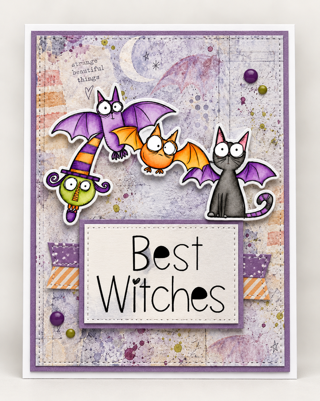 Cats and Bats Halloween Digital Stamps Card Kit Printable Cats Bats Witch Ghost