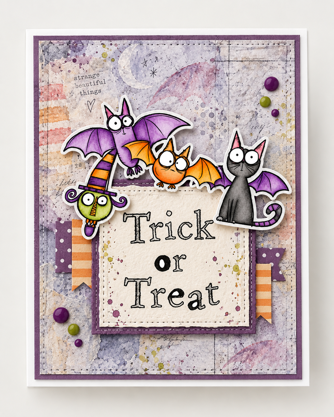 Cats and Bats Halloween Digital Stamps Card Kit Printable Cats Bats Witch Ghost