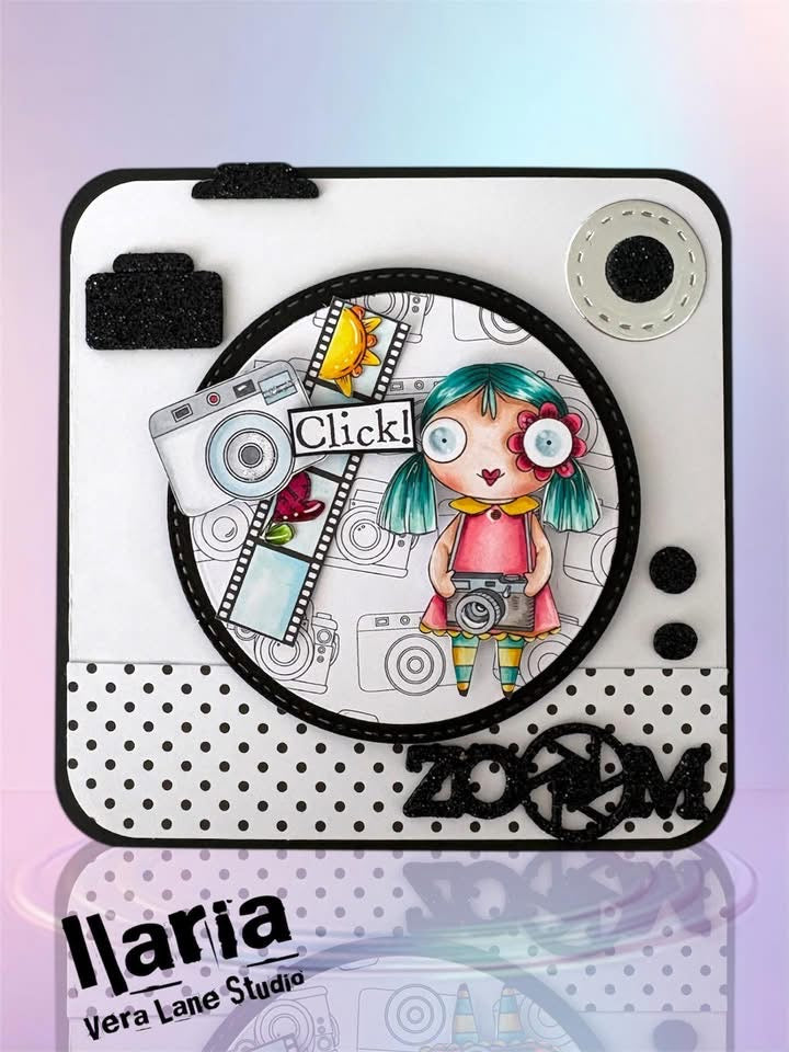 Click! Photography Girl Digital Stamp Card Kit, Camera Girl Digi Stamp Set, Scrapbook Card Kit, Printable Craft Set