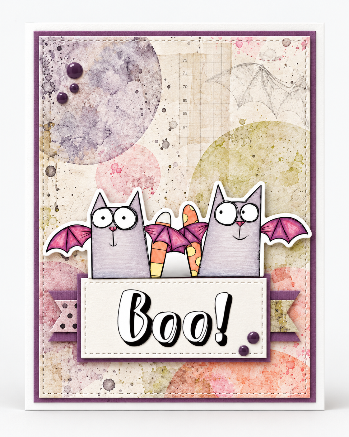 Cats and Bats Halloween Digital Stamps Card Kit Printable Cats Bats Witch Ghost