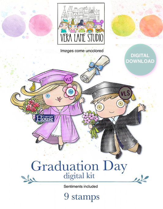 Graduation day - 9 digital stamps, handing characters