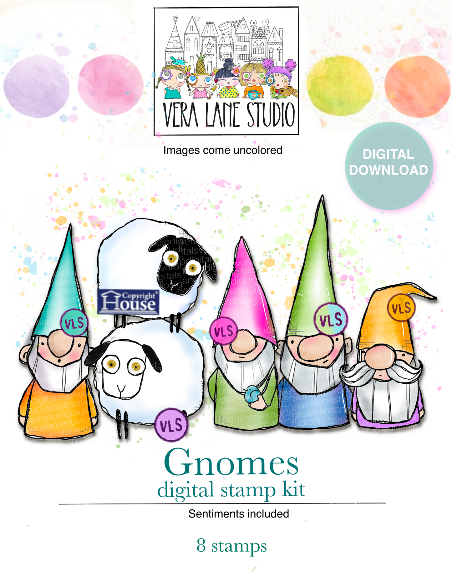 Gnomes - 8 Digi stamps in jpg and png files
