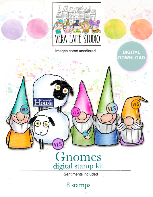 Gnomes - 8 Digi stamps in jpg and png files