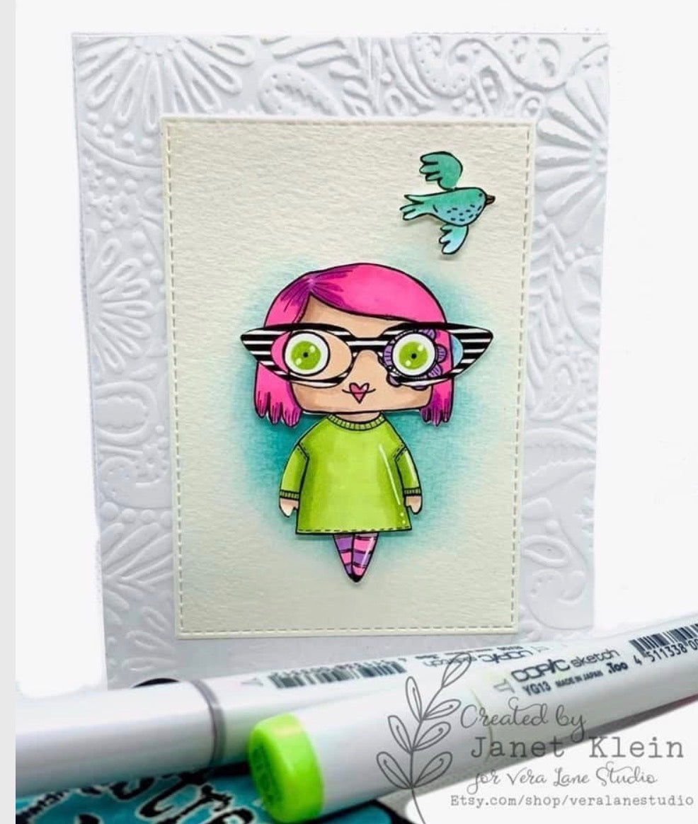 Specs Appeal Girl Digital Stamp Set, Glasses Accessories, Hand Drawn Digi Stamp Kit, Card Making, Junk Journal Download
