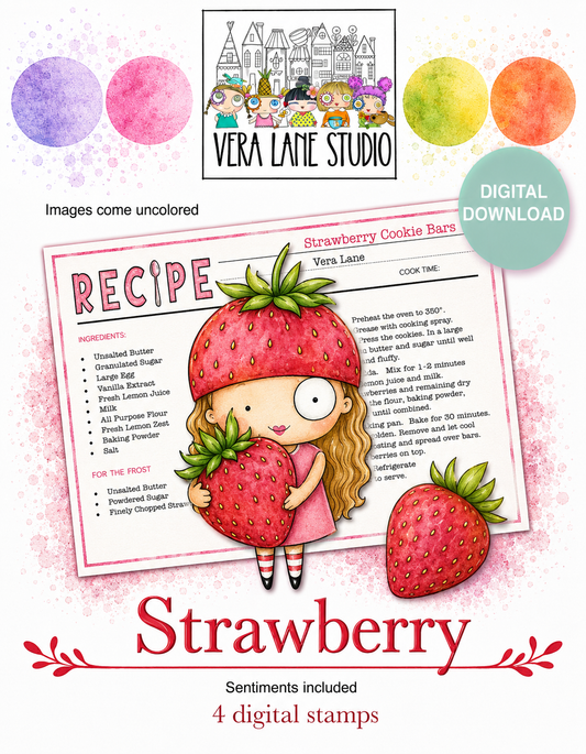 Strawberry. 4 Digi stamps in jpg and png files