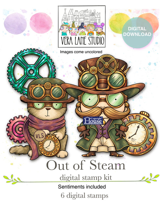 Out of Steam - 6 digi stamps in jpg and png files